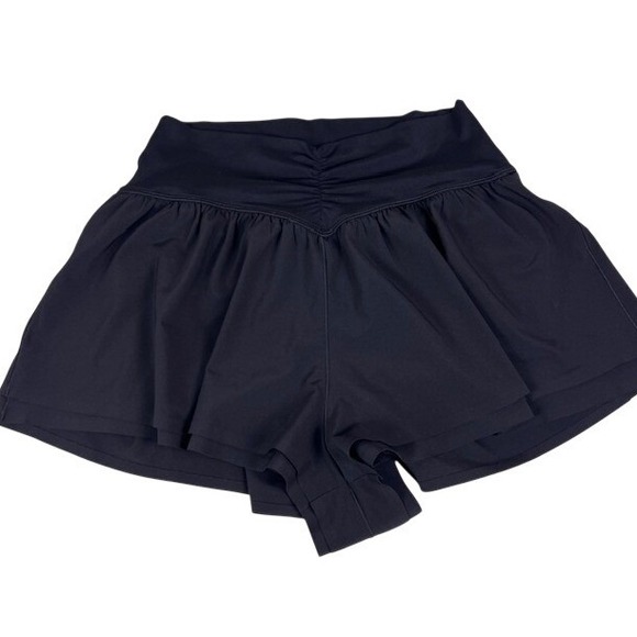 OFFLINE by Aerie Black Ruched V-Front Flowy High Waisted Athletic Shorts L - Picture 6 of 8